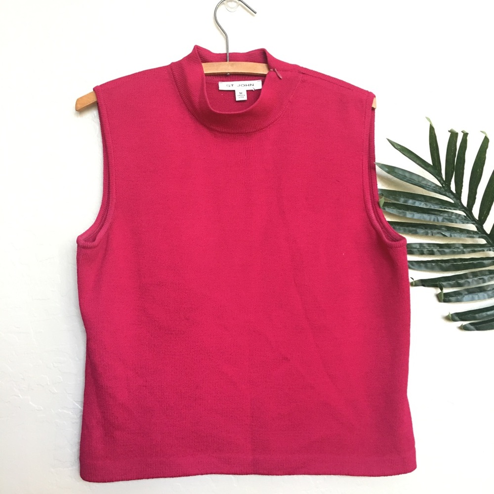 St John Hot pink knit blouse size M